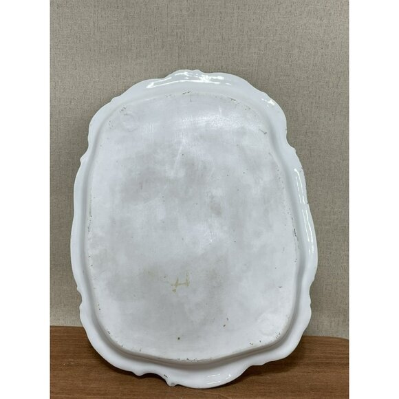 Vintage Glazed Green White Gold Cheese Keeper Butter Dish Dragon Handle - Picture 7 of 7